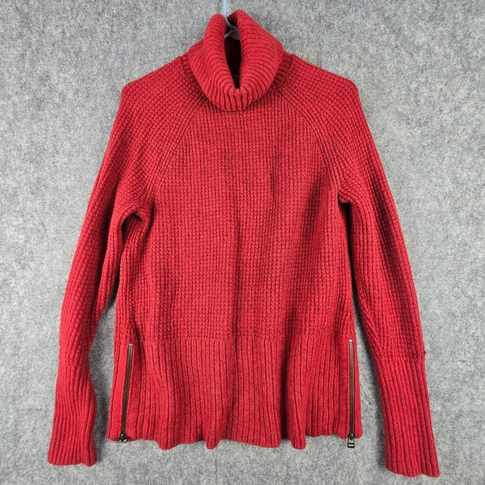 L.L. Bean Sweater Womens S Red Waffle Knit Side Zip Turtleneck 520977